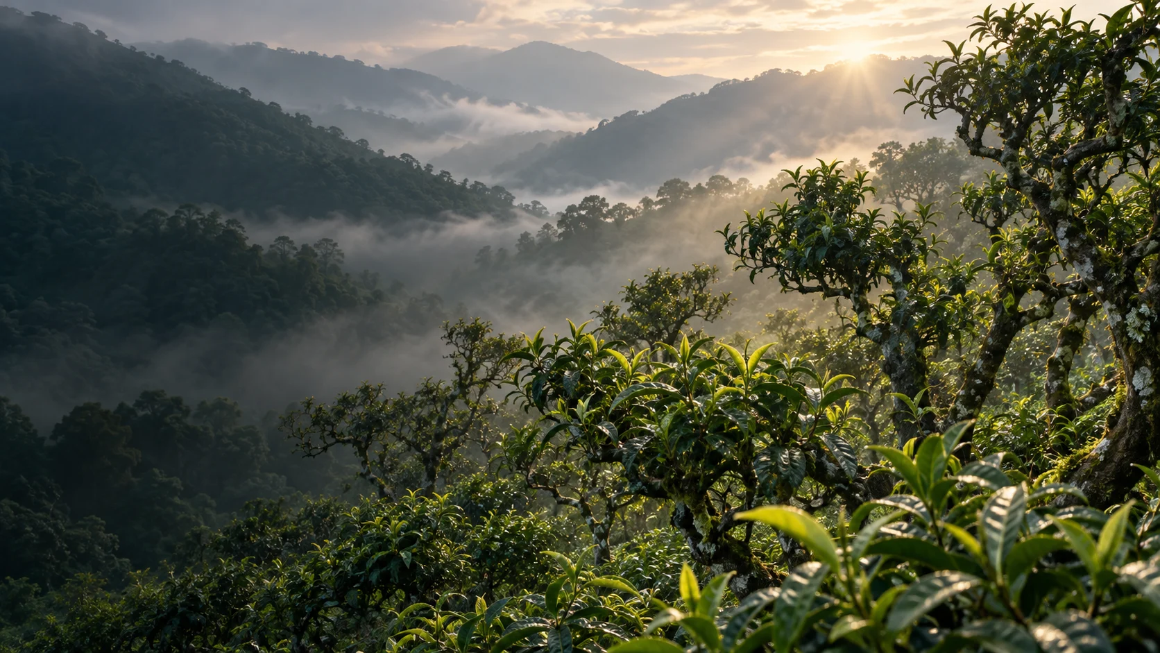 Minh họa miền trà vùng cao trong sương
